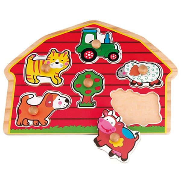 Bon marché ⭐ Imagin Puzzle éveil En Bois Le Monde De La Ferme – 6 Pièces – Rouge 😀 1