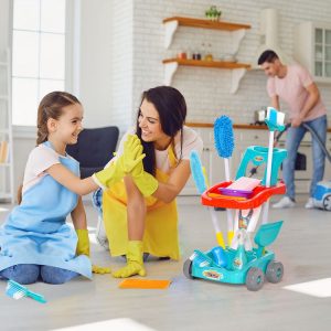 Promo 💯 HOMCOM Jeu D’imitation Chariot De Nettoyage Enfant – Chariot De Ménage Enfant – Total 22 Accessoires Variés – ABS PP Bleu Rouge Blanc 🤩 7