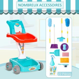 Promo 💯 HOMCOM Jeu D’imitation Chariot De Nettoyage Enfant – Chariot De Ménage Enfant – Total 22 Accessoires Variés – ABS PP Bleu Rouge Blanc 🤩 9