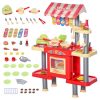 Coupon 😉 HOMCOM Cuisine Pour Enfant Jeu D’imitation De La Marchande 2 En 1 – 50 Accessoires Inclus Effets Sonores Rouge 🥰 11