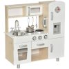 Tout neuf 👏 HOMCOM Cuisine Bois Jeu D’imitation – Cuisine Enfant – Nombreux Accessoires & Rangements Inclus – MDF Pin Blanc Chêne Clair ✨ 11