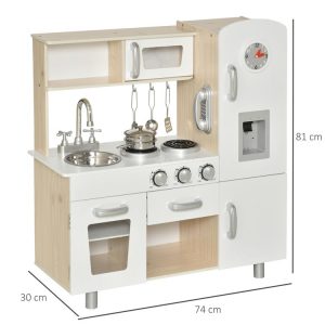 Tout neuf 👏 HOMCOM Cuisine Bois Jeu D’imitation – Cuisine Enfant – Nombreux Accessoires & Rangements Inclus – MDF Pin Blanc Chêne Clair ✨ 9