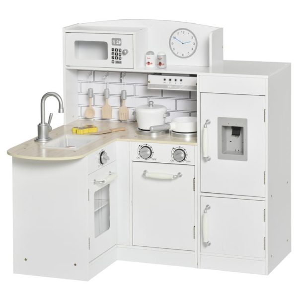 Budget 😀 HOMCOM Cuisine Bois Jeu D’imitation – Cuisine Enfant – Nombreux Accessoires & Rangements Inclus – MDF Pin Blanc 👏 1