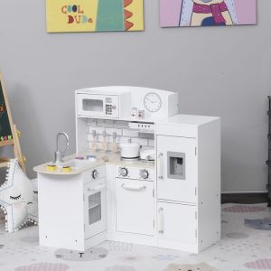 Budget 😀 HOMCOM Cuisine Bois Jeu D’imitation – Cuisine Enfant – Nombreux Accessoires & Rangements Inclus – MDF Pin Blanc 👏 7