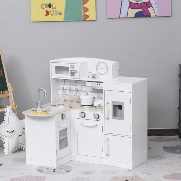 Budget 😀 HOMCOM Cuisine Bois Jeu D’imitation – Cuisine Enfant – Nombreux Accessoires & Rangements Inclus – MDF Pin Blanc 👏 3