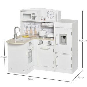 Budget 😀 HOMCOM Cuisine Bois Jeu D’imitation – Cuisine Enfant – Nombreux Accessoires & Rangements Inclus – MDF Pin Blanc 👏 9