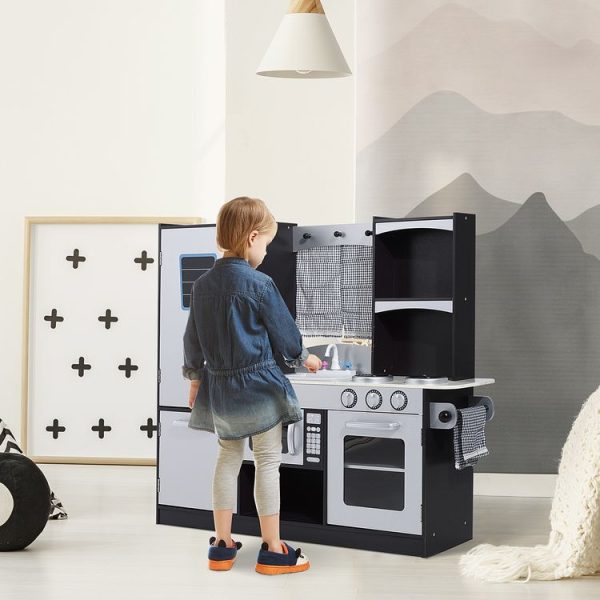 Vente flash 😉 HOMCOM Cuisine Pour Enfants En Bois Jeu Jouet D’imitation Grand Réalisme Multi-équipement 105L X 32l X 95H Cm Argent Noir 🥰 3