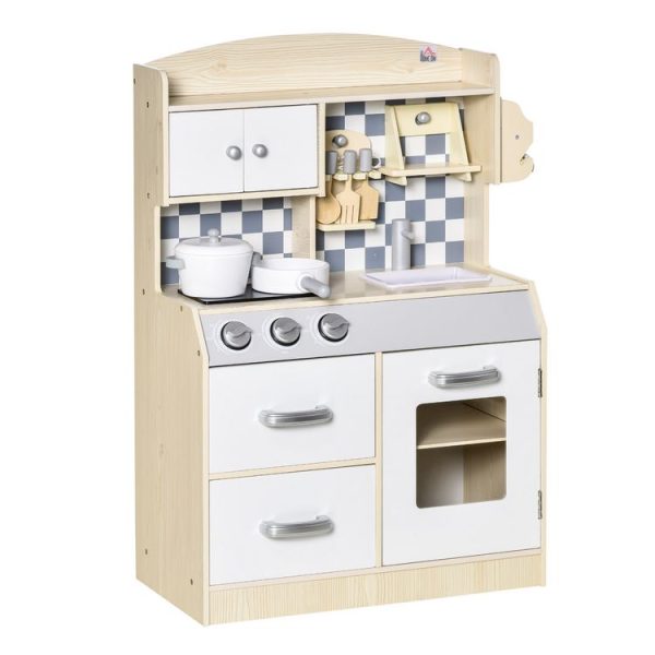 Sortie 🌟 HOMCOM Ensemble De Cuisine Enfant Jeu D’imitation Avec Accessoires, Rangements MDF Blanc 🎉 1