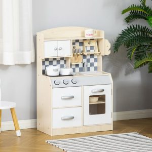 Sortie 🌟 HOMCOM Ensemble De Cuisine Enfant Jeu D’imitation Avec Accessoires, Rangements MDF Blanc 🎉 7