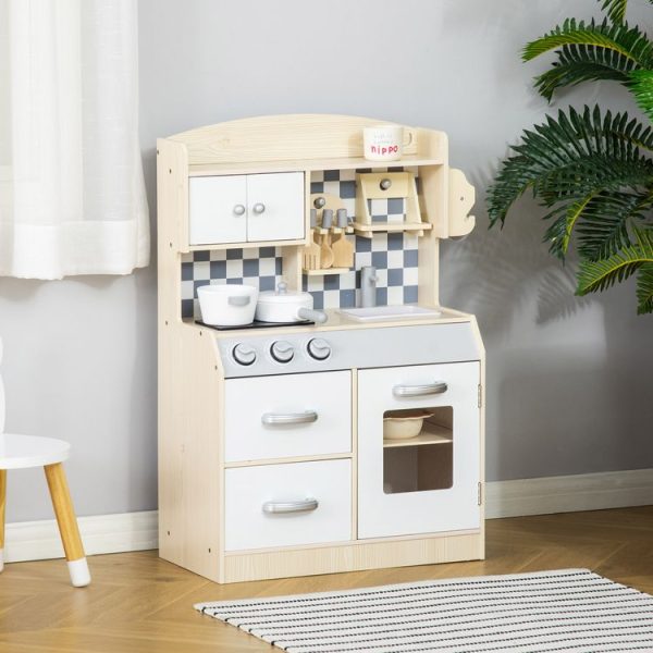 Sortie 🌟 HOMCOM Ensemble De Cuisine Enfant Jeu D’imitation Avec Accessoires, Rangements MDF Blanc 🎉 3