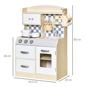 Sortie 🌟 HOMCOM Ensemble De Cuisine Enfant Jeu D’imitation Avec Accessoires, Rangements MDF Blanc 🎉 9