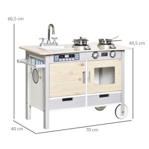 Vente flash ⭐ HOMCOM Cuisine Desserte Pour Enfant 2 En 1 Multi-équipement Avec 5 Accessoires Acier Inox. MDF Aspect Bois Clair Gris 🤩 9