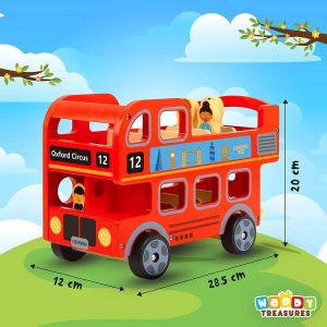 De gros ⌛ Jouet En Bois En Forme De Bus Londonien – Bus Rouge à Deux étages Et 8 Figurines 🤩 9