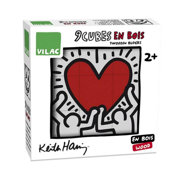 De gros 🔥 Vilac Puzzle 9 Cubes En Bois Keith Haring 👍 1